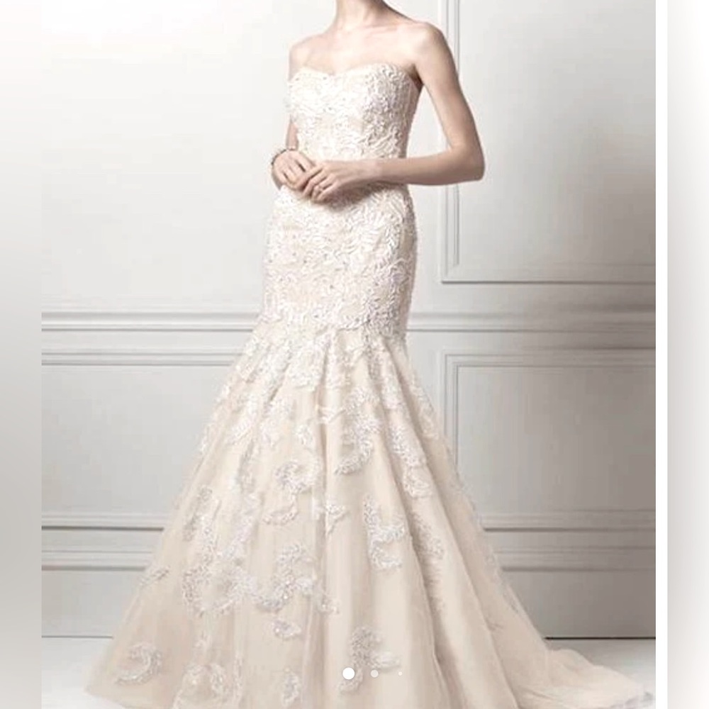 Oleg Cassini Style #Cmb619 Lace and Beaded Trumpet Wedding Dress